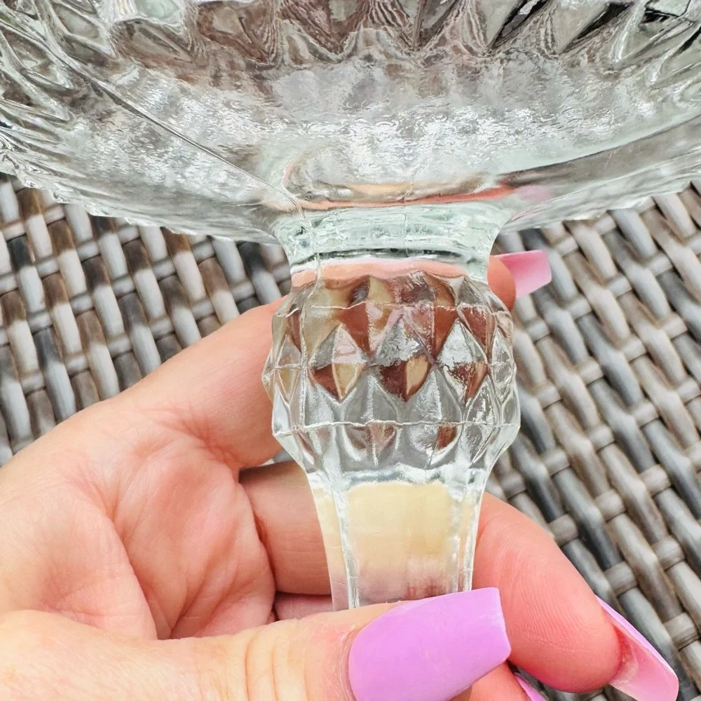 Indiana Glass VINTAGE Diamond Point Pedestal Clear Compote Serving Dish - Picture 8 of 14
